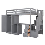 Walker Edison | Twin Size Loft Bed with Wardrobe and Staircase, Desk and Storage Thumbnail