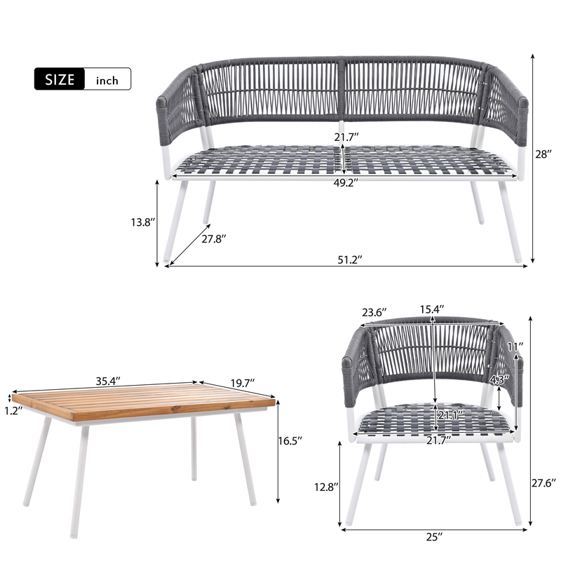 Walker Edison | 4-Piece Boho Rope Patio Chat Set