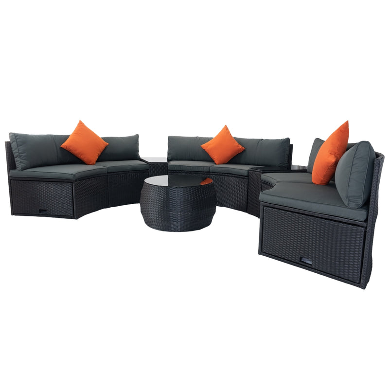 Walker Edison | Wicker Outdoor Sectional 6 Piece Patio Set with Storage and Pillows