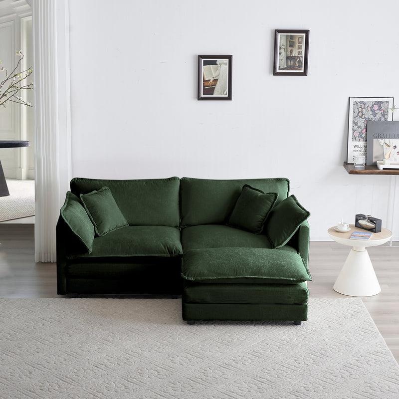 Walker Edison | Chenille L-Shaped Cloud Loveseat Sectional with Ottoman