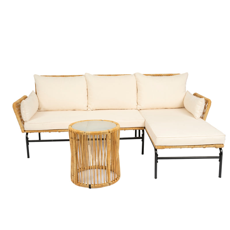 Walker Edison | 3 Piece Outdoor Patio Sectional Wicker Set