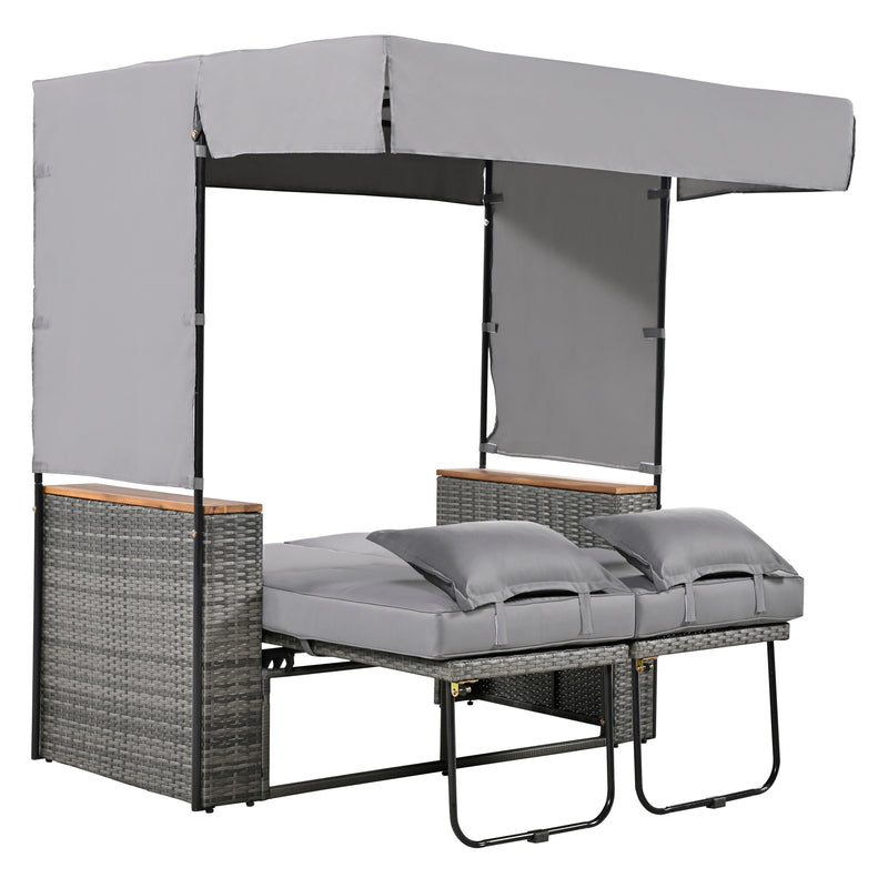 Walker Edison | Outdoor Patio 2-Piece Rattan Chairs and Bench Roof Set