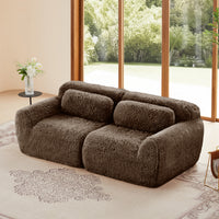 Soft Fluffy Plush Fabric 2-seater Modular Sectional Sofa Couch Brown