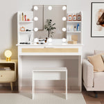 Walker Edison | Rattan Vanity Desk Set with Stool Thumbnail