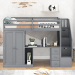 Walker Edison | Twin Size Loft Bed with Wardrobe and Staircase, Desk and Storage Thumbnail