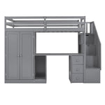 Walker Edison | Twin Size Loft Bed with Wardrobe and Staircase, Desk and Storage Thumbnail