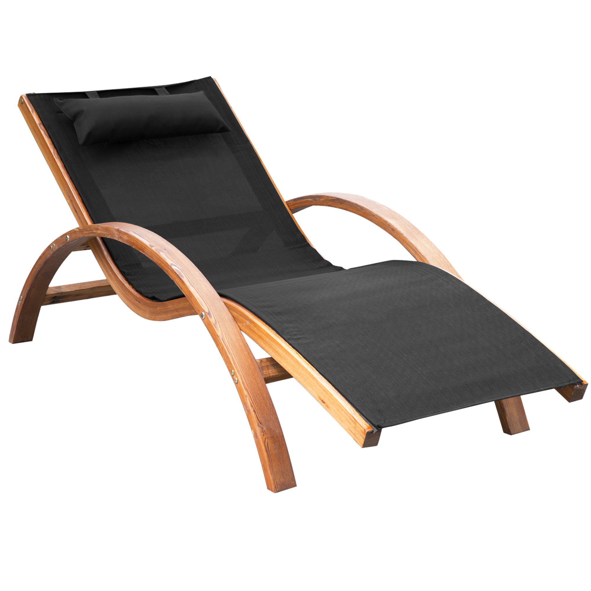 Walker Edison | Mesh Outdoor Chaise Wood Lounge Chair with