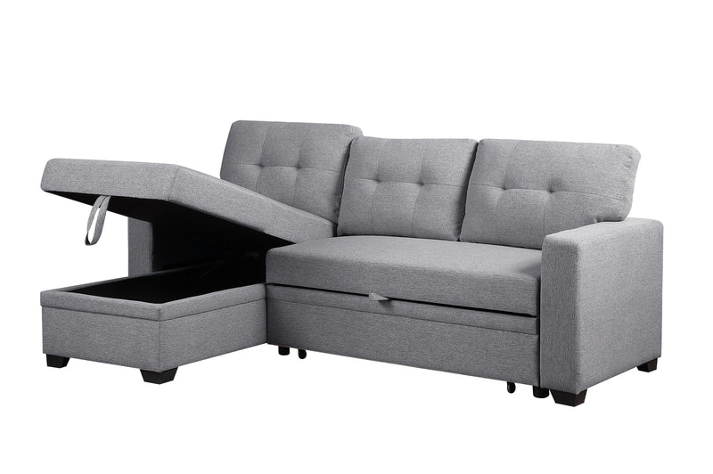 Walker Edison | Linen Pull Out Sectional Sofa with Storage Chaise