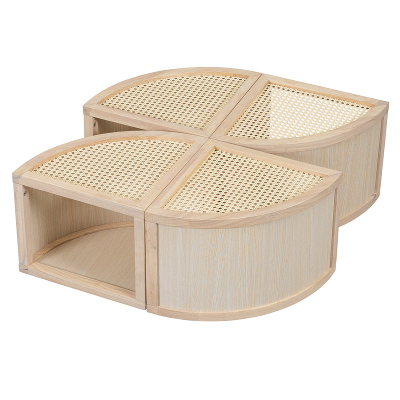 Walker Edison | Modular Round to Square Rattan Coffee Table