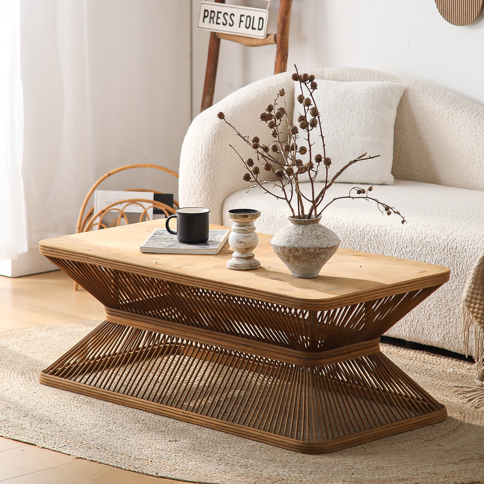 Mid-Century Woven Bamboo Base Modern Coffee Table – Walker Edison