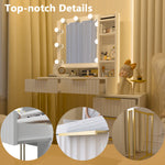 Walker Edison | White Makeup Vanity Desk with Mirror and Lights Thumbnail