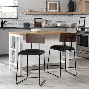 Modern 2-Piece Faux Leather Metal and Wood Counter Stool Set
