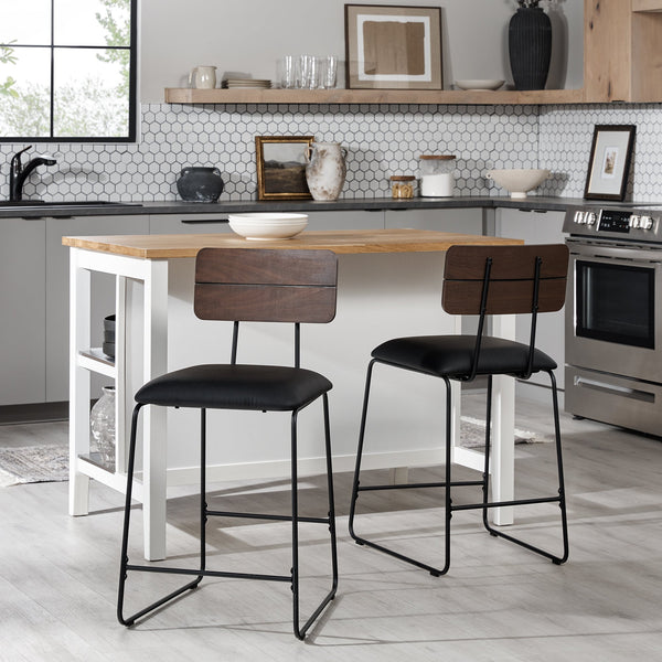 Modern 2-Piece Faux Leather Metal and Wood Counter Stool Set Dining / Kitchen Walker Edison 