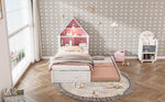 Walker Edison | Twin Size House Shaped Bed with Bookcase Headboard Thumbnail