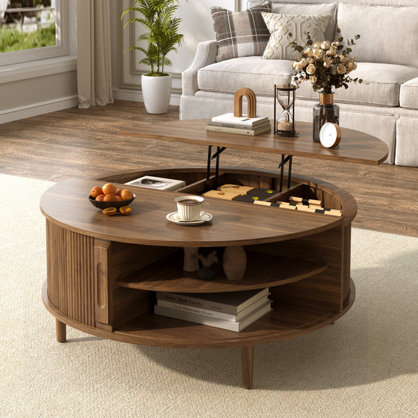 Minimalist Round Lift-Top Coffee Table with Hidden Storage