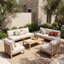Acacia Wood Rope Woven 5-Piece Outdoor Sofa Accent Chair Set for 8