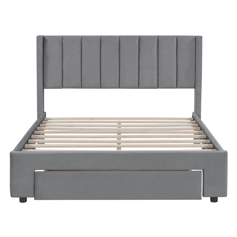 Walker Edison | Velvet Upholstered Full Size Storage Bed