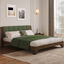 Mid Century Modern Wood and Upholstered Bedframe