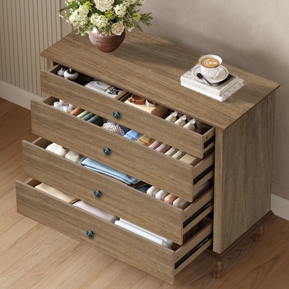 walker edison modern 4 drawer dresser Walker Edison Jules 4-Drawer Solid Wood Caramel Dresser