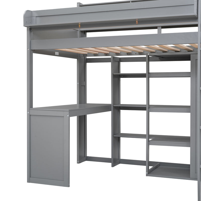 Walker Edison | Wood Twin Size Loft bed with Storage and Wardrobe