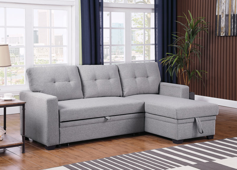 Walker Edison | Linen Pull Out Sectional Sofa with Storage Chaise