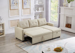 Walker Edison | Linen Pull Out Sectional Sofa with Storage Chaise Thumbnail