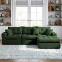 Corduroy Corner Chaise L-Shaped Sectional Sofa Bed with High-Density Sponge