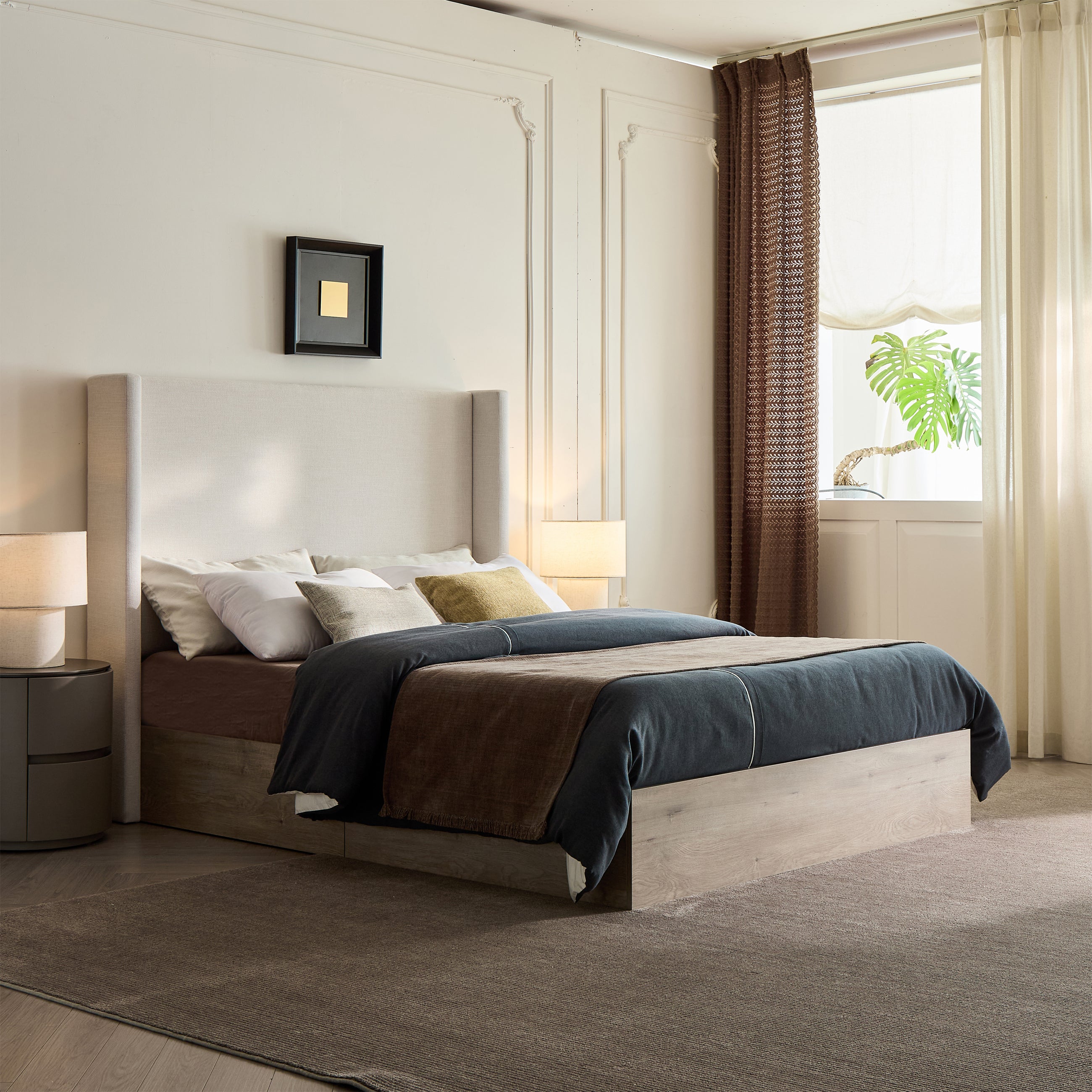 Walker Edison Shelton Upholstered Wingback Bed - Thumbnail 5