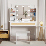 Walker Edison | Rattan Vanity Desk Set with Stool Thumbnail