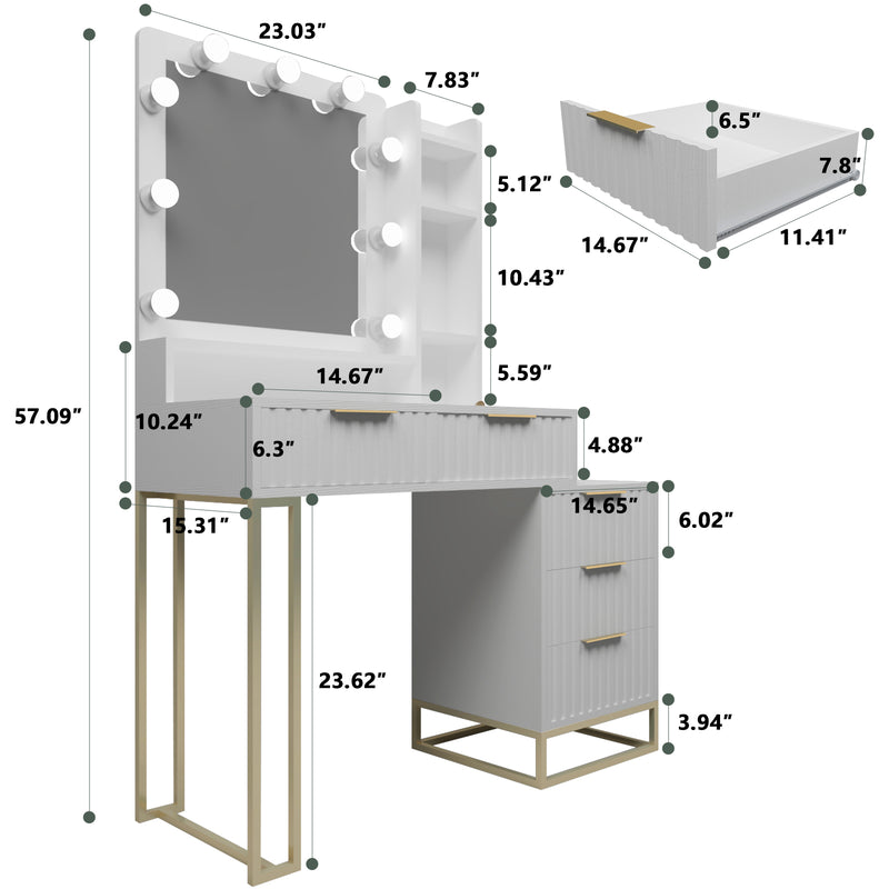 Walker Edison | White Makeup Vanity Desk with Mirror and Lights