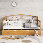 Walker Edison | Twin Size House Shape Daybed with Trundle and Bookcase Headboard Thumbnail