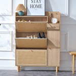 Walker Edison | Rattan Minimalist Entryway Storage Shoe Cabinet Thumbnail