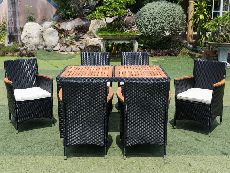 Walker Edison | 7 piece Outdoor Patio Wicker Dining Set Patio