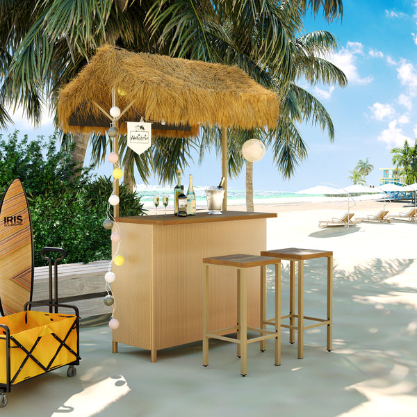 Walker Edison | Hawaiian-style Bar Height Patio Set