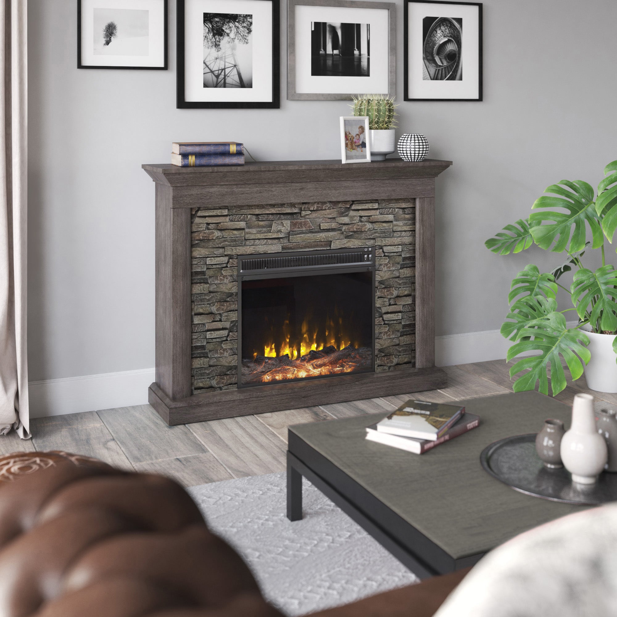 Walker Edison Wall Mantel with Electric Fireplace - Thumbnail 2