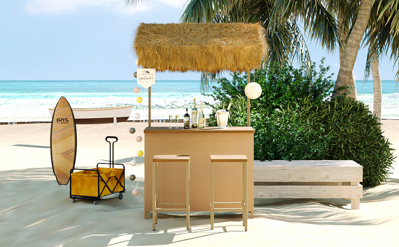 Walker Edison | Hawaiian-style Bar Height Patio Set