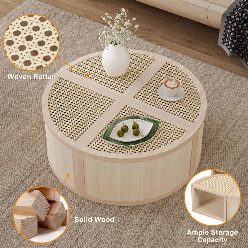 Walker Edison | Modular Round to Square Rattan Coffee Table