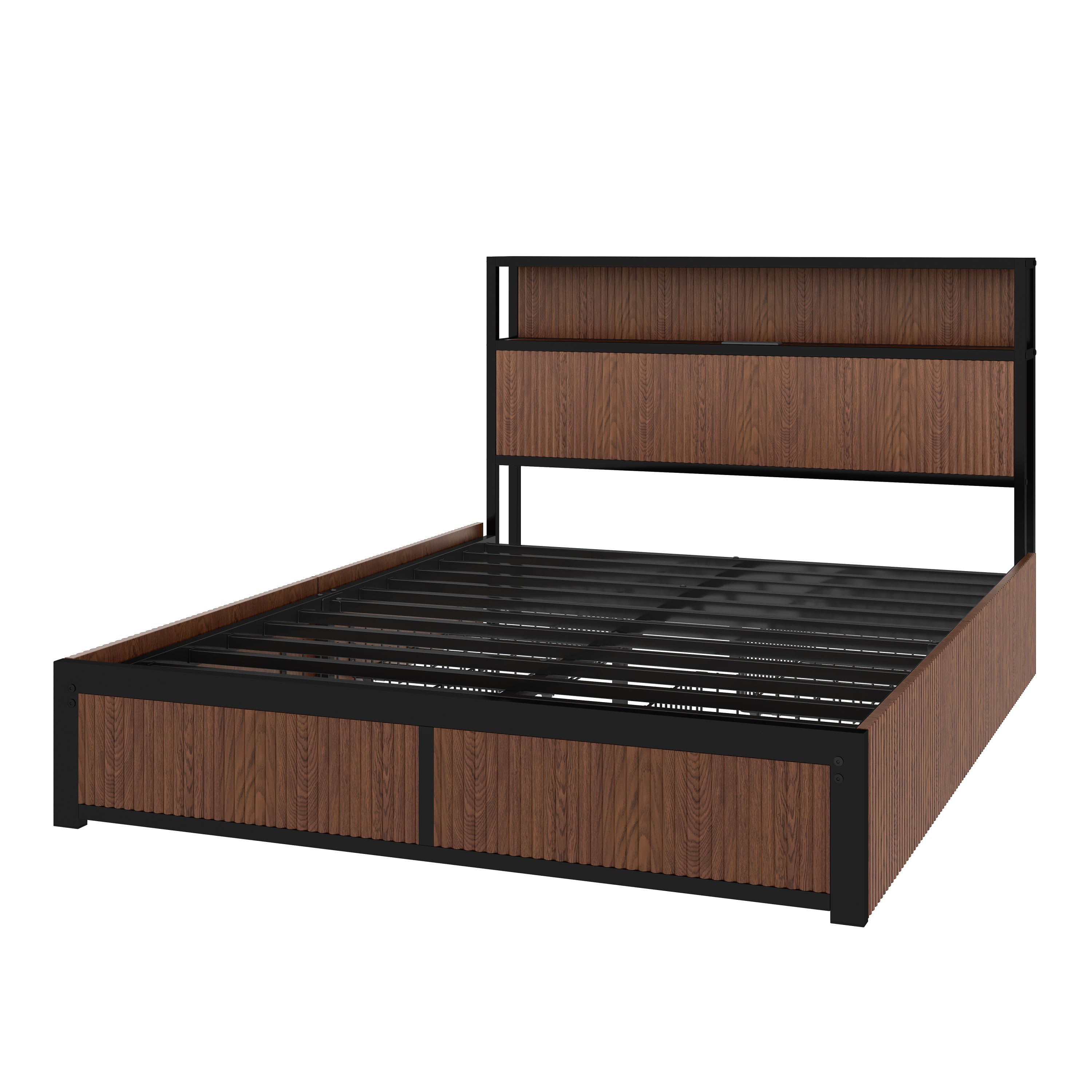 Walker Edison Fluted Pattern Wood Storage Bedframe - Thumbnail 2
