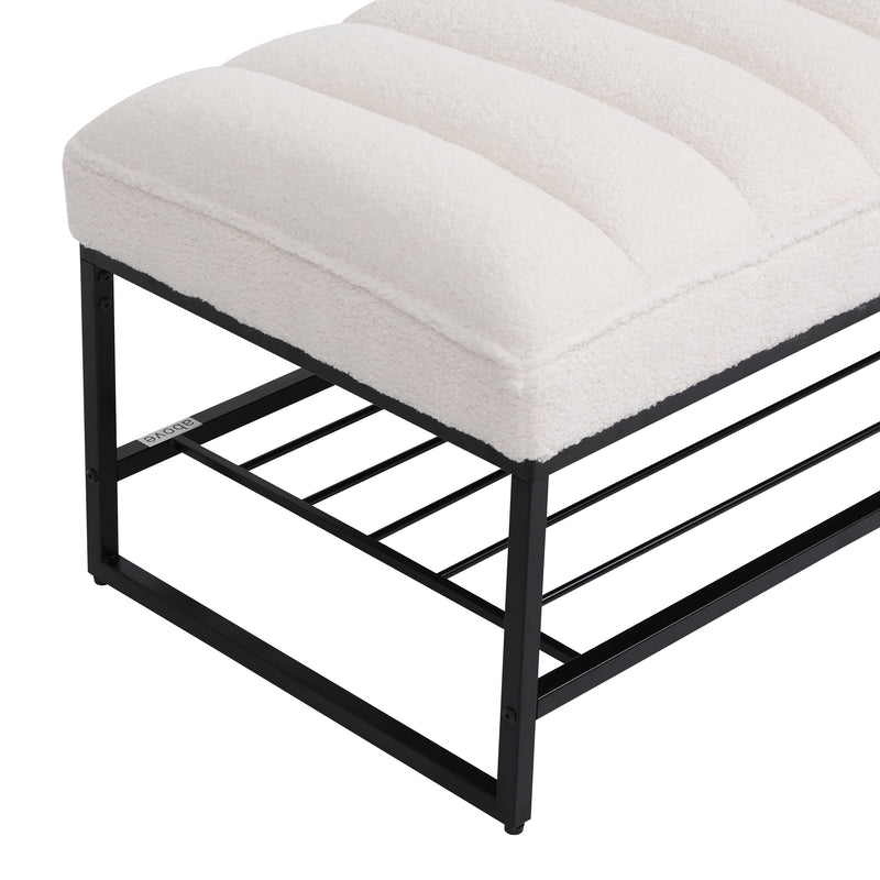 Walker Edison | Shoe Rack Bench with White Sherpa Cushion