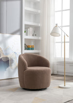 Walker Edison | Teddy Fabric Swivel Accent Armchair Barrel Chair With Black Powder Coating Metal Ring, Coffee Brown Thumbnail