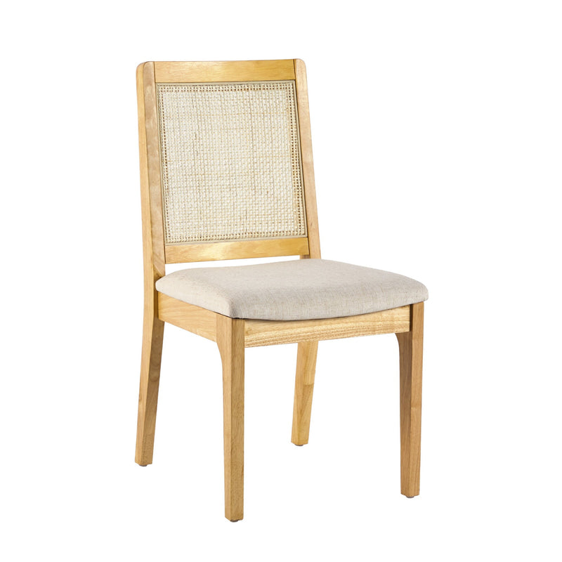 Solid Wood Dining Chair with Rattan Inset Back, Set of 2 Living Room Walker Edison Natural 