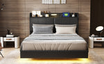 Walker Edison | Modern Upholstered Platform Queen Bed with Floating Bed Frame & Storage Headboard Thumbnail