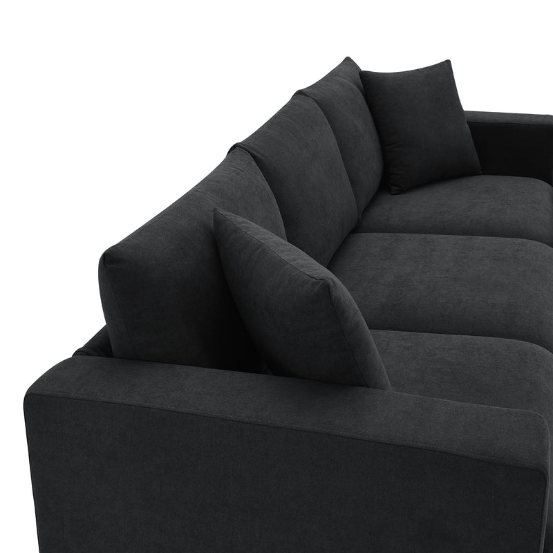 Walker Edison | Chenille Black Modern L-shape Sectional Sofa Ottoman