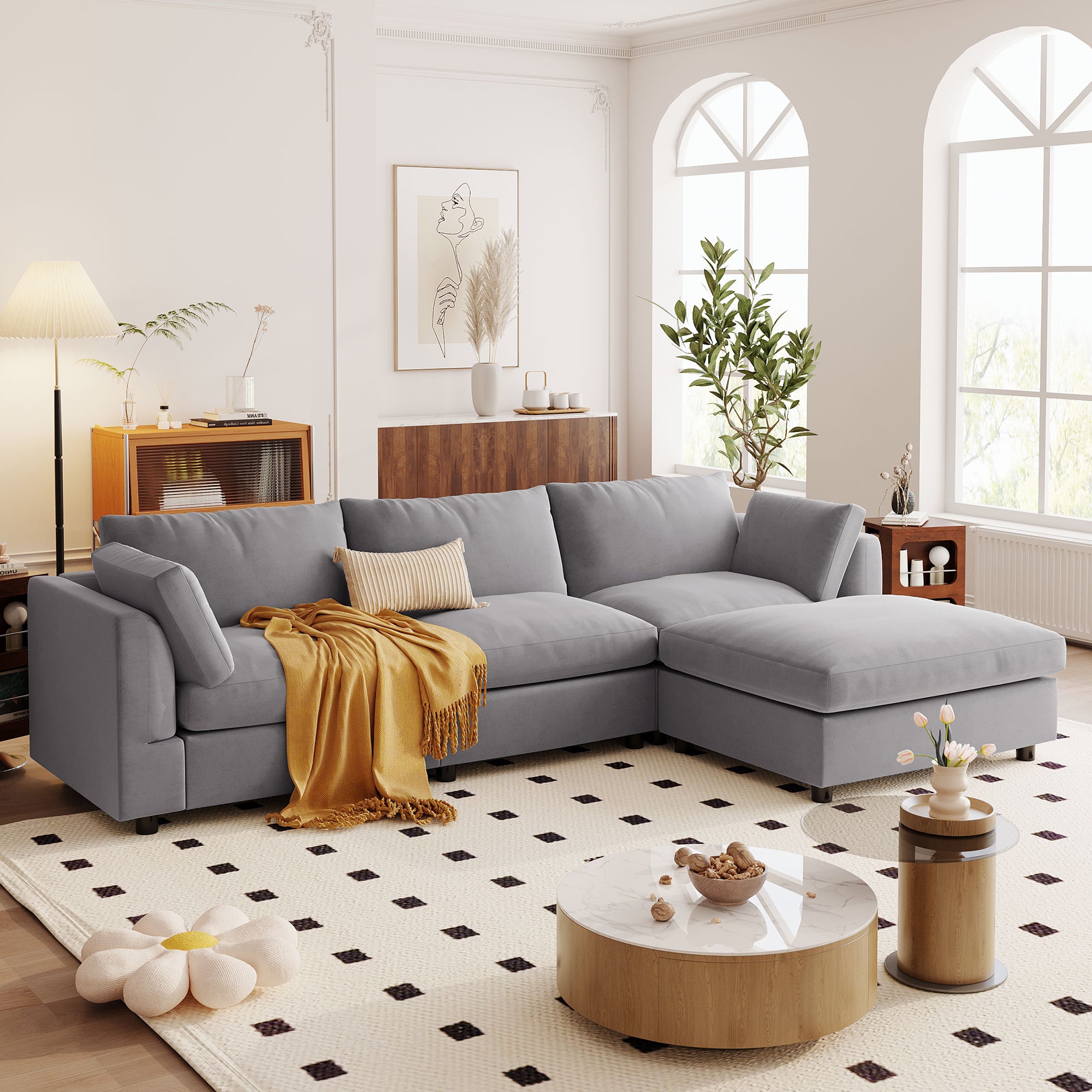 Walker Edison Grey Convertible Sectional Sofa - Thumbnail 3