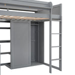 Walker Edison | Wood Twin Size Loft bed with Storage and Wardrobe Thumbnail