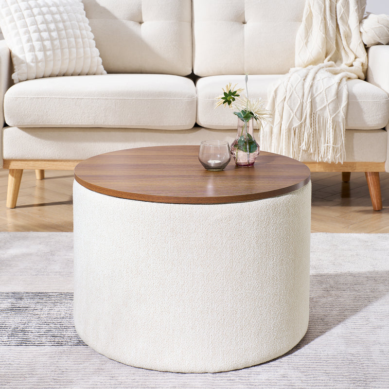 Walker Edison | Chenille 2-Piece Set Round Storage Ottomans