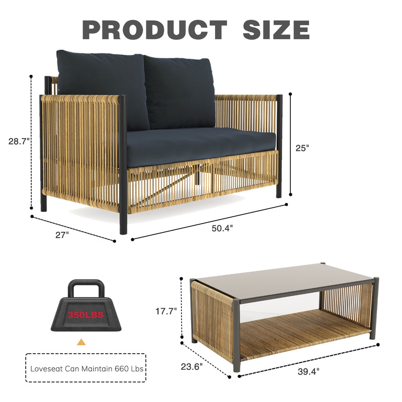 Walker Edison | Wicker Outdoor Loveseat Sofa Table Set