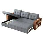 Walker Edison | Linen Pull Out Sectional Sofa with Storage Chaise Thumbnail