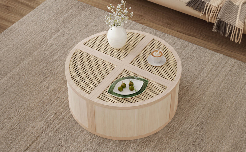 Walker Edison | Modular Round to Square Rattan Coffee Table