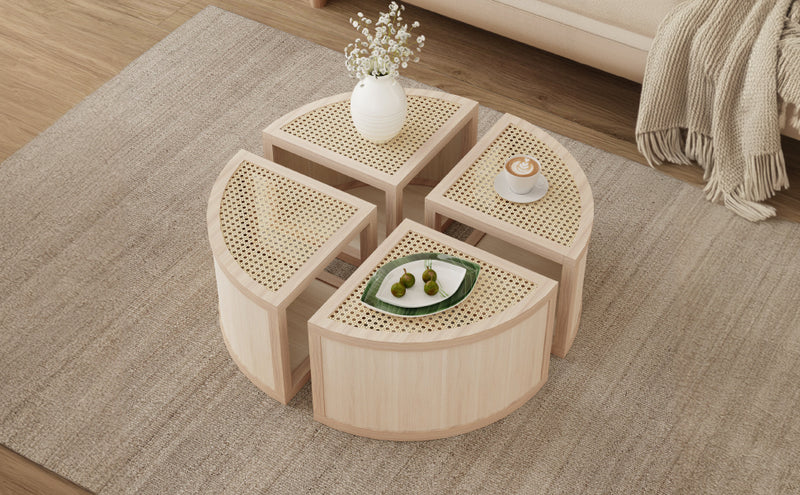 Walker Edison | Modular Round to Square Rattan Coffee Table